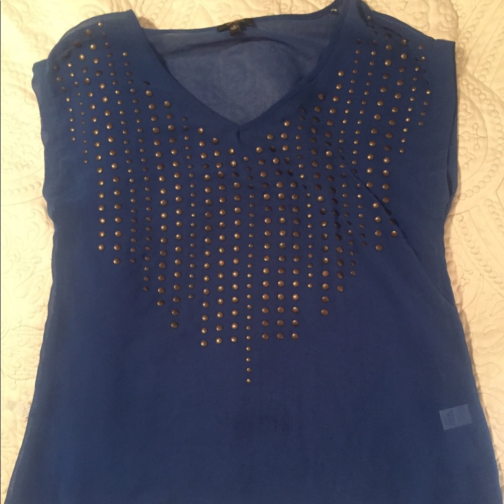 Cupio blue v neck top sleeveless shirt small